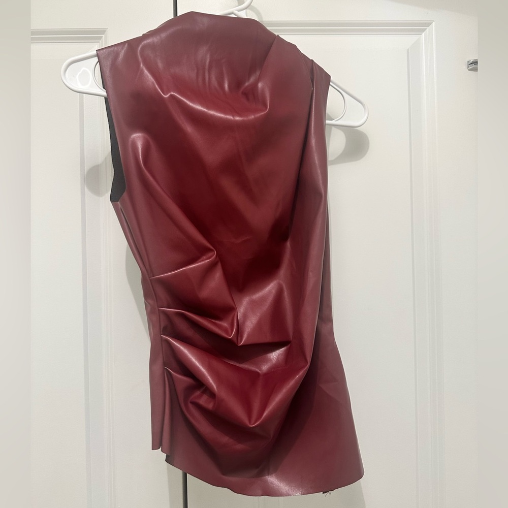 Red Rushed Asymmetrical Top - Picture 5 of 7